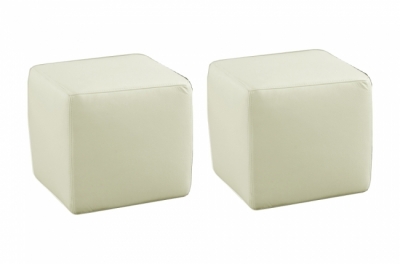 ensemble de 2 poufs carrés en cuir, écru.